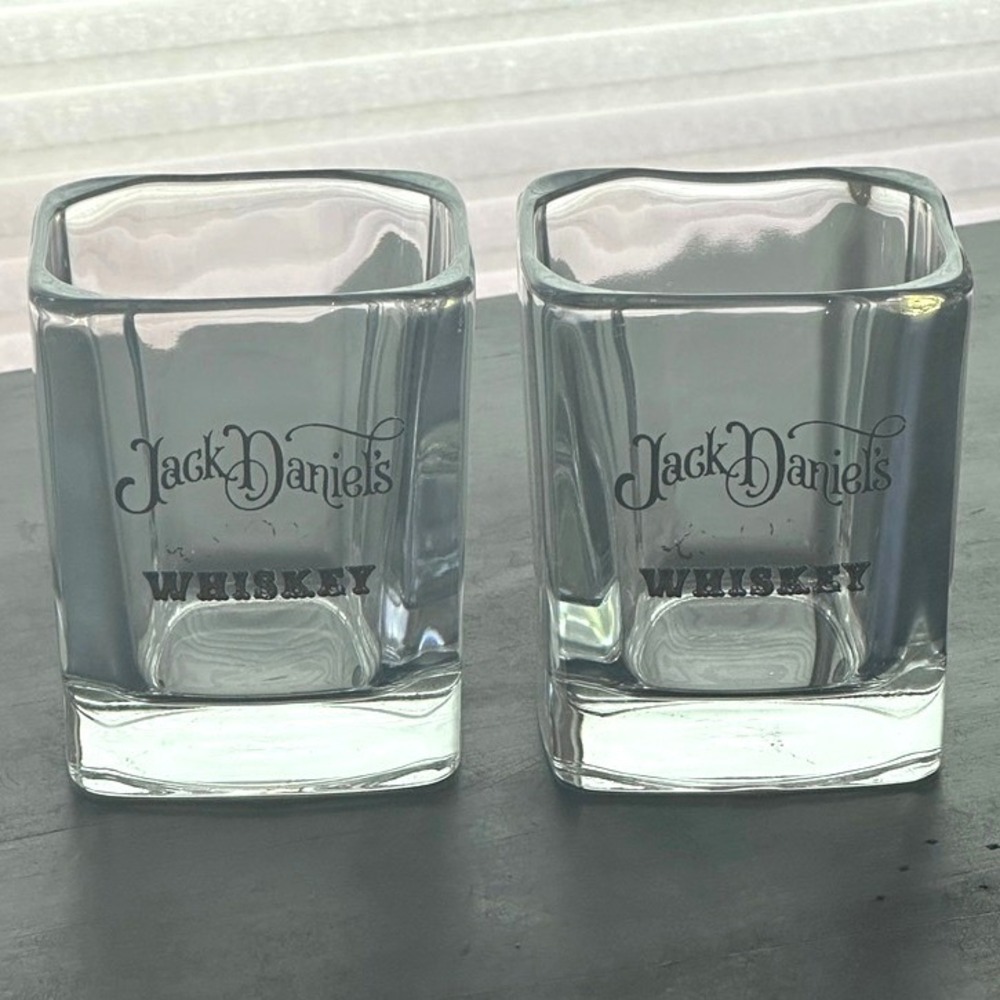 Jack Daniels Barware Bar Accessories Clear Square Glass Tumbler Set of 2, heavy